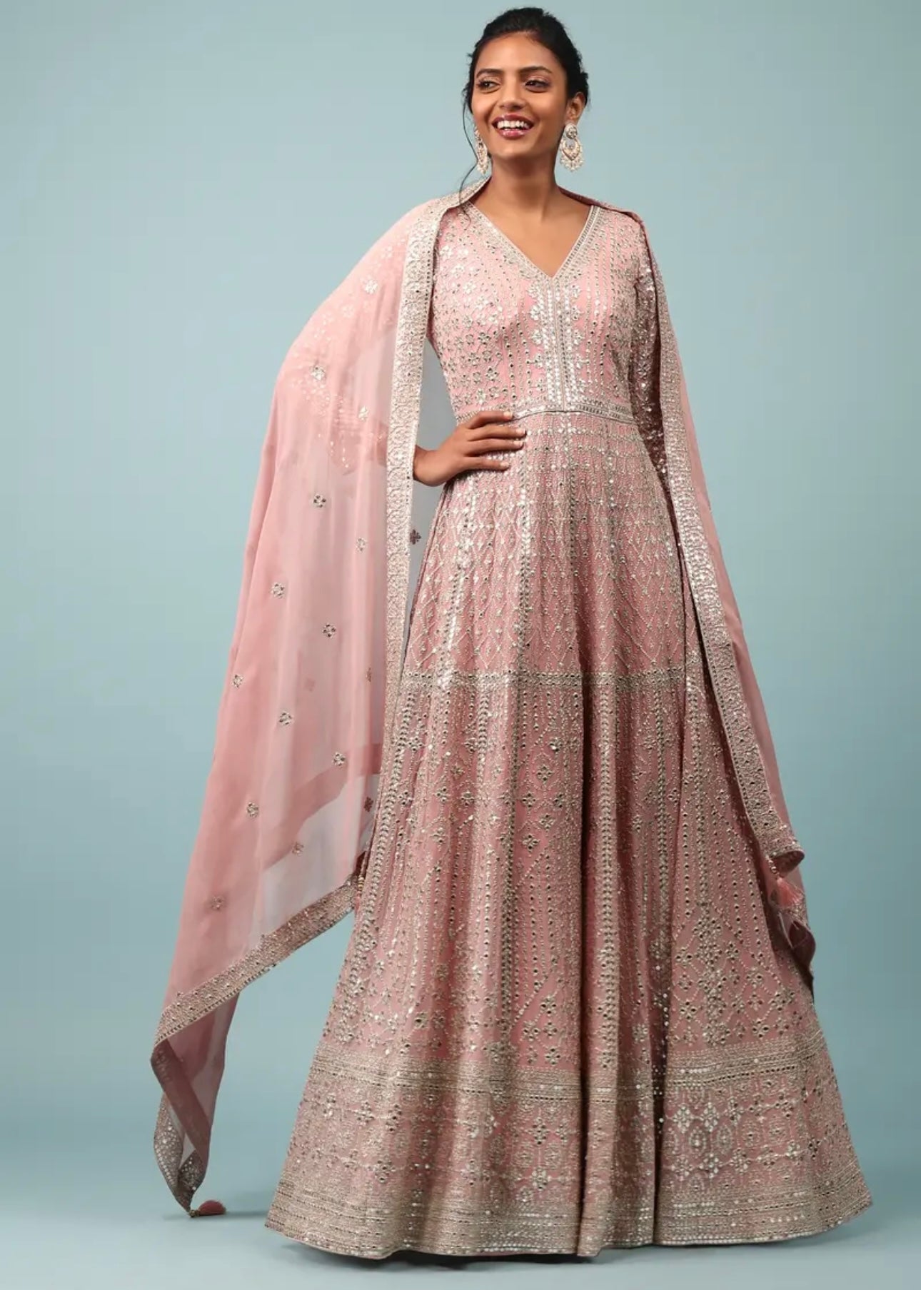 Chintz Rose Pink Embroidered Anarkali Suit In Sequins