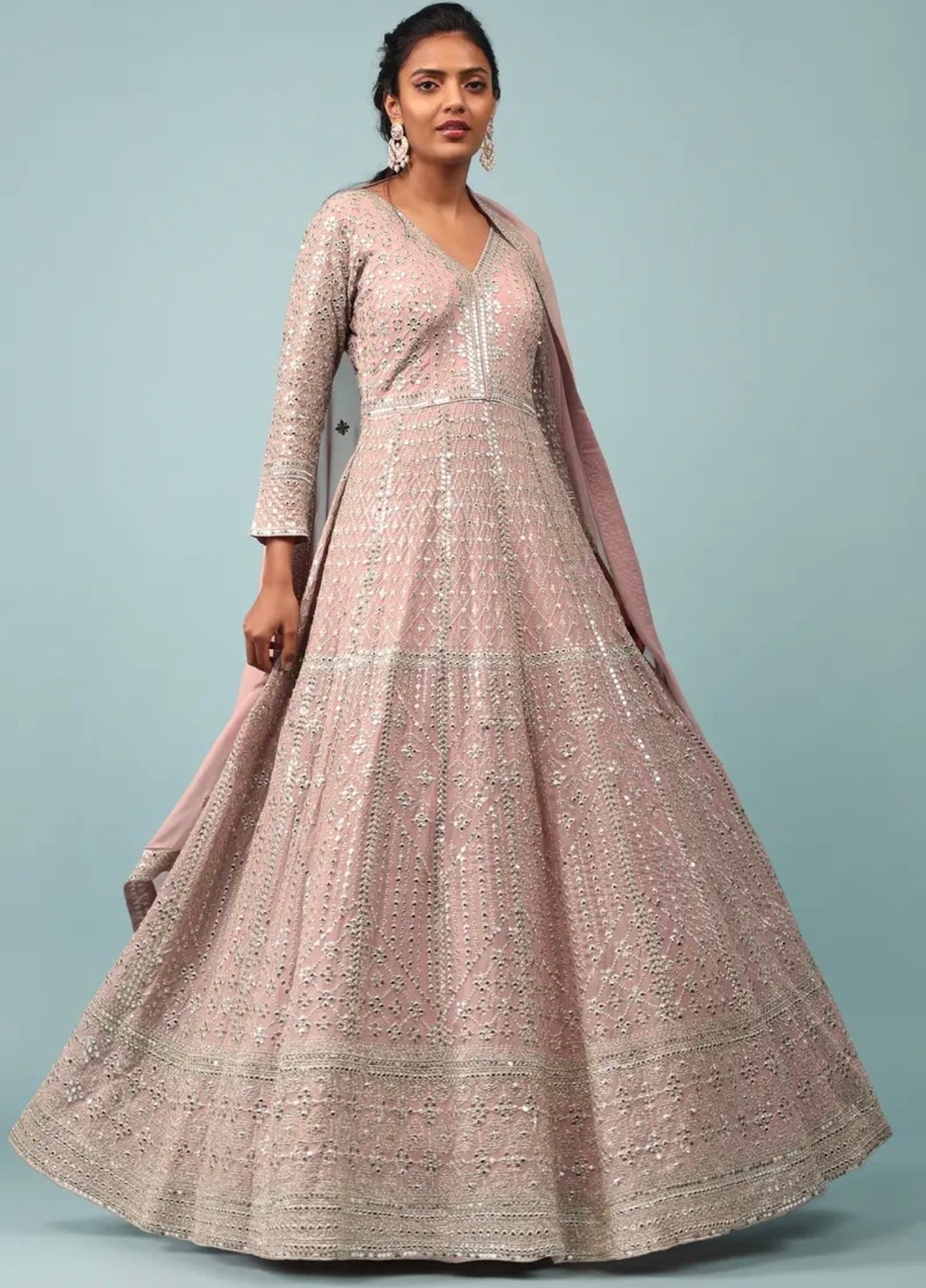 Chintz Rose Pink Embroidered Anarkali Suit In Sequins