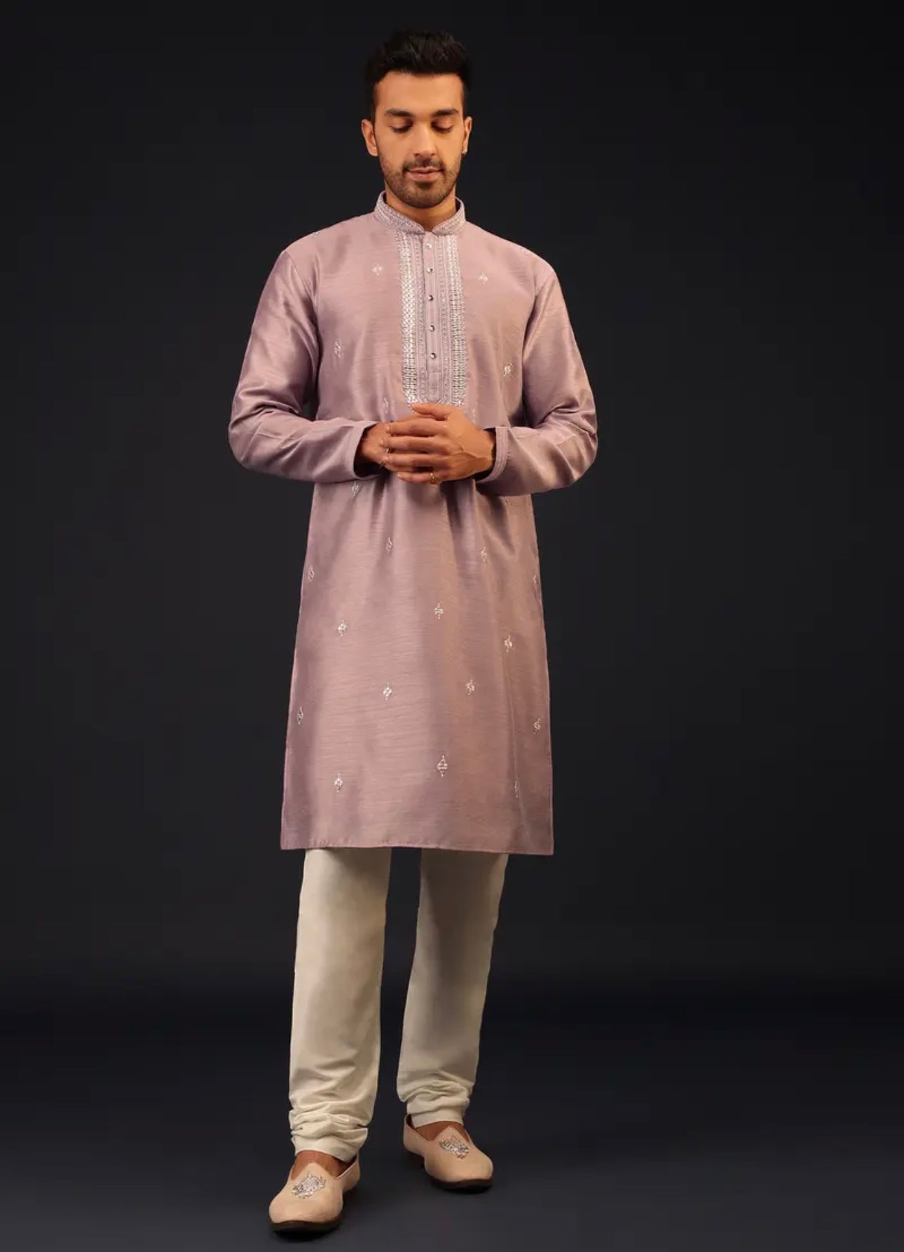 Lavender Purple Mirror Embroidered Kurta Set